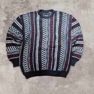 Coogi Original Blues Style Sweater Black Red White Alpaca Wool Knit Jumper XL
